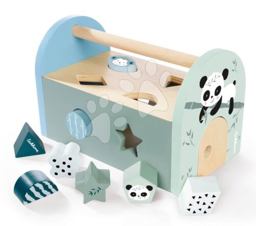 Fa készségfejlesztő házikó Panda Shape Box Eichhorn 8 formaillesztő kockával és ajtóval 12 hó-tól Baba játék webáruház - játék rendelés online