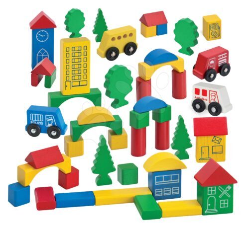 Fakockák színesek Wooden City Blocks Eichhorn mintával 50 db dobozban 12 hónapos kortól Baba játék webáruház - játék rendelés online