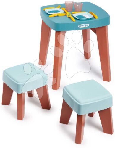 Asztal két székkel Dinning Table Vert Azur Écoiffier étkezőgarnitúrával 13 kiegészítő 18 hó Baba játék webáruház - játék rendelés online