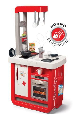 Játékkonyha elektronikus Bon Appetit Smoby piros hanggal hűtővel kávéfőzővel és 23 kiegészítővel Baba játék webáruház - játék rendelés online