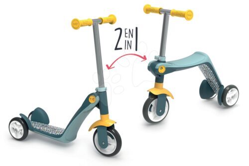 Roller&bébitaxi Reversible 2in1 Scooter Smoby háromkerekű acélszürke-sárga 53/63 cm magas kormány teherbírása 20 kg 18 hó-tól Baba játék webáruház - játék rendelés online