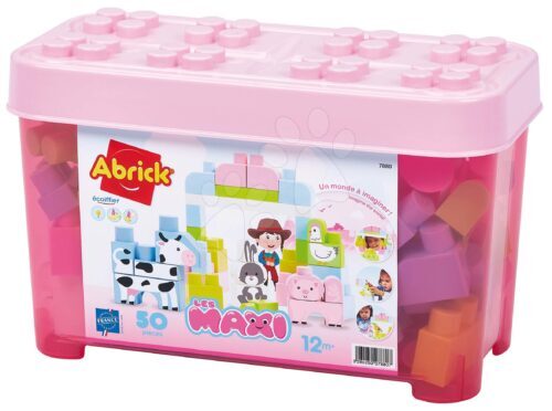 Épitőjáték dobozban állatkákkal Farm Animals Barrel Maxi Abrick Écoiffier rózsaszin 50 kockával 12 hó-tól Baba játék webáruház - játék rendelés online