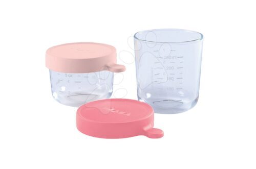 Beaba ezett 2 ételtároló doboz minőségi üvegből 150 ml és 250 ml pasztell és rózsaszín 912695 Baba játék webáruház - játék rendelés online