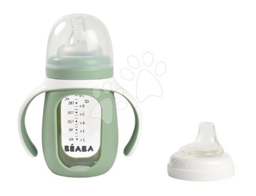 Tanuló ivó palack Bidon 2in1 Training Bottle Beaba Sage Green 210 ml szilikon borítással zöld 4 hó-tól BE913537 Baba játék webáruház - játék rendelés online