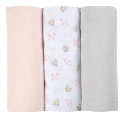 Textil pelenkák pamut muszlinból Cotton Muslin Cloths Beaba Cygne 3 darabos csomag 70*70 cm 0 hó-tól rózsaszín Baba játék webáruház - játék rendelés online