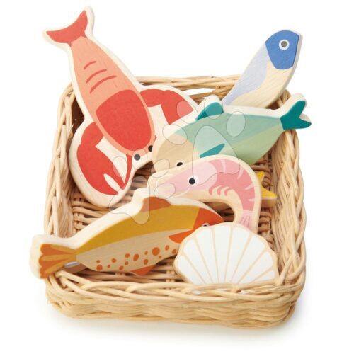 Fa kosár tengeri herkentyűkkel Seafood Basket Tender Leaf Toys halak és kagylók Baba játék webáruház - játék rendelés online