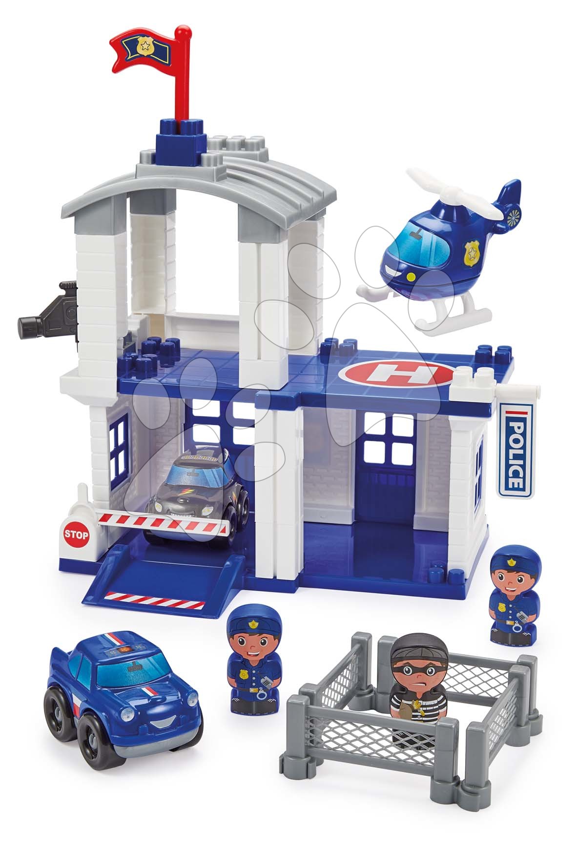 Építőjáték rendőrállomás garázs Abrick Écoiffier 3 figurával és 3 járművel 18 hó-tól Baba játék webáruház - játék rendelés online
