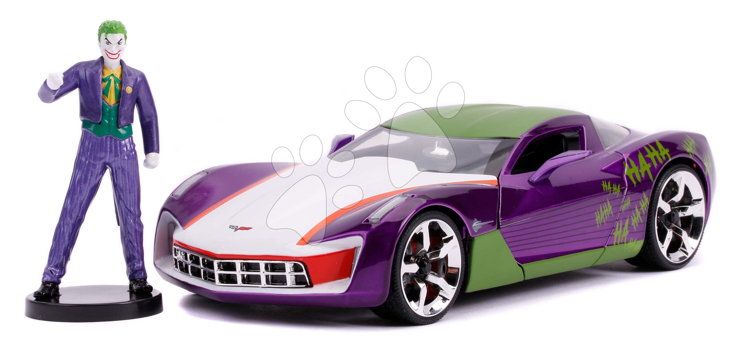 Kisautó DC Chevy Corvette Stingray 2009 Jada fém nyitható részekkel és Joker figurával hossza 20 cm 1:24 Baba játék webáruház - játék rendelés online