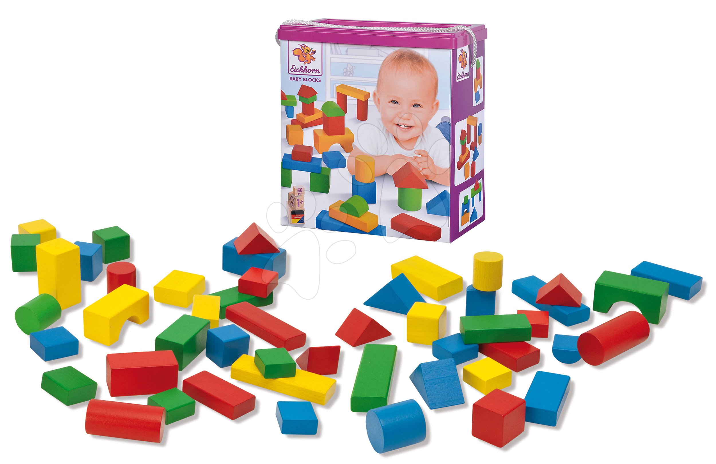 Fakockák színesek Coloured Wooden Blocks XL Baby Eichhorn extra nagy 50 db 40 mm magas 12 hó-tól Baba játék webáruház - játék rendelés online