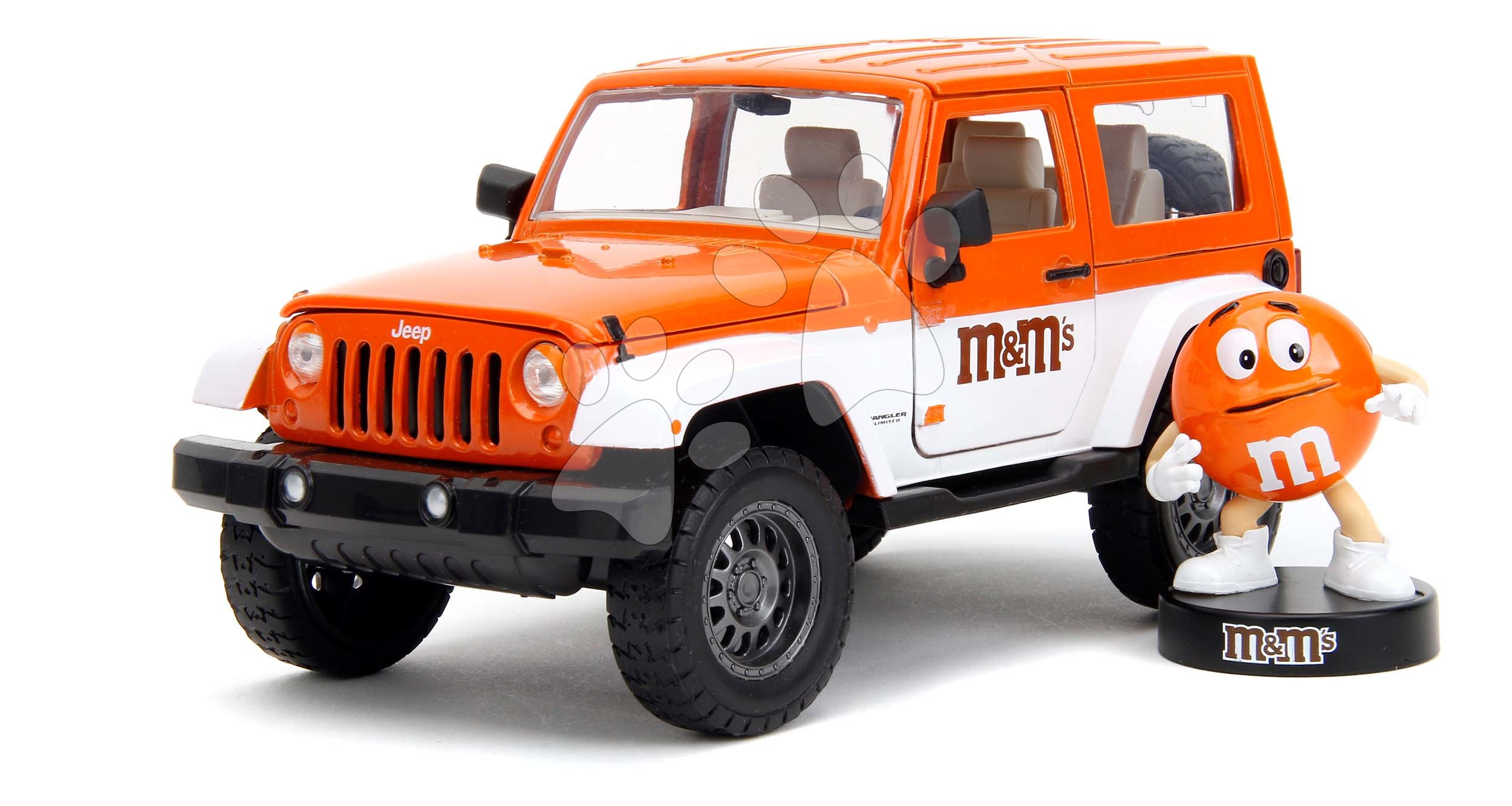 Kisautó Jeep Wrangler 2007 M&M Jada fém nyitható ajtókkal és Orange figura hossza 18 cm 1:24 Baba játék webáruház - játék rendelés online